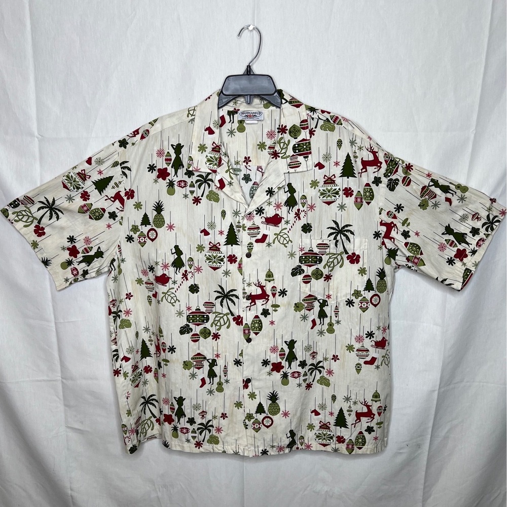 Pacific Legend Mens Christmas Aloha Shirt Cream Mele Kalikimaka‎ Cotton , Hawaii